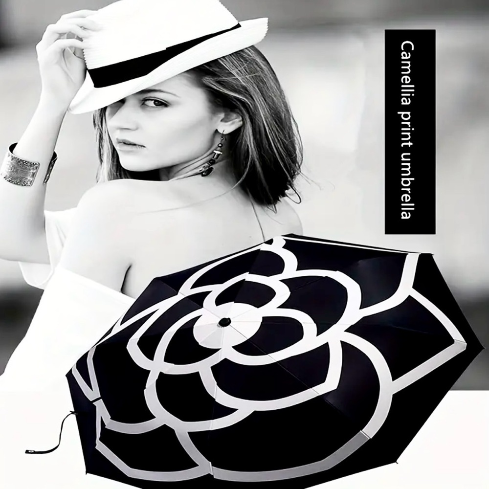 Umbrella New Camellia Flower Lg Umbrella black & white